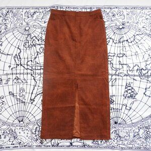 Conrad C || Vintage Faux Suede Slit Front Midi Skirt